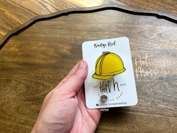 Hard Hat Badge Reel, Construction Pin, Retractable Acrylic Badge Reel, Interchangeable ID Holder