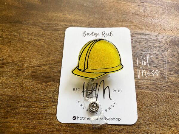 Hard Hat Badge Reel, Construction Pin, Retractable Acrylic Badge Reel, Interchangeable ID Holder