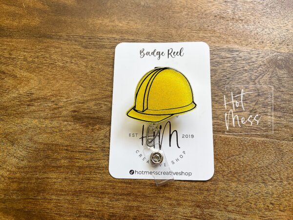 Hard Hat Badge Reel, Construction Pin, Retractable Acrylic Badge Reel, Interchangeable ID Holder