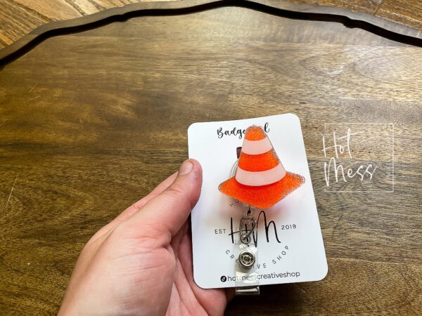 Funny Traffic Cone Retractable Badge Reel: Interchangeable ID Holder for Construction & Volunteers