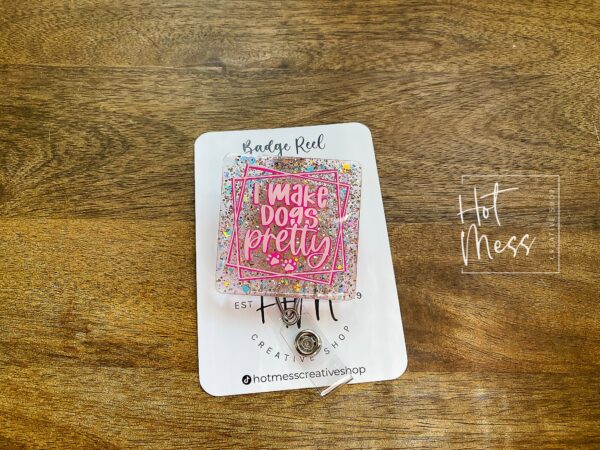 Dog Groomer Badge Reel, Dog groomer pin, Retractable Acrylic Badge Reel, gift for dog groomer