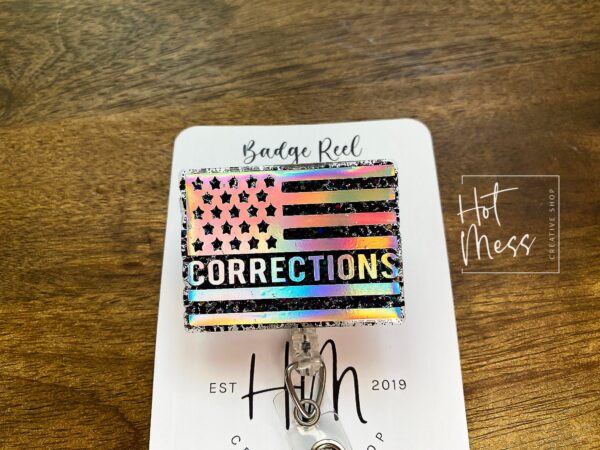 Black Corrections Badge Reel, corrections officer ID Holder, Retractable Acrylic Badge Reel, corrections badge