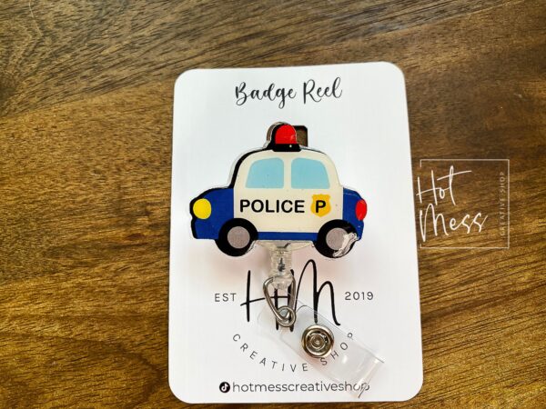 Police car Badge Reel, police support badge, Police ID Holder, Retractable Acrylic Badge Reel, law enforcement