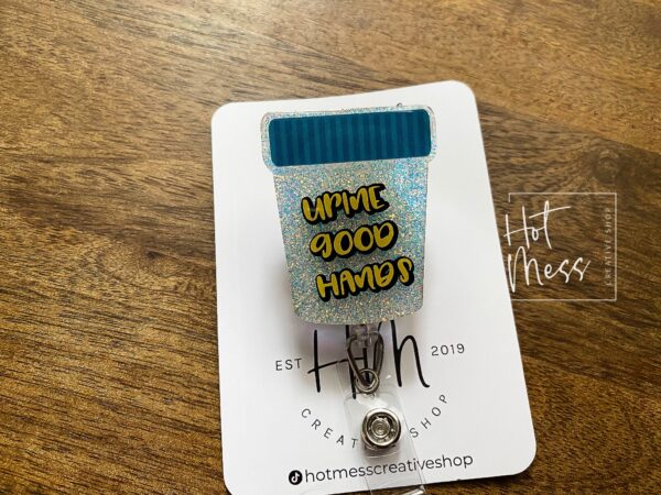 Urine Good Hands Sample Cup Funny Badge Reel, Medical Badge Reels, Urologist Badge Reels, Retractable Badge Holder, Kidney Badge Reel, MD1