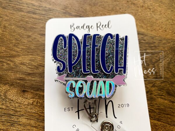 Black Speech Squad Badge Reel, Speech Language Pathologist Badge Holder, Speech Therapist ID holder