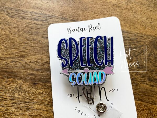 Black Speech Squad Badge Reel, Speech Language Pathologist Badge Holder, Speech Therapist ID holder