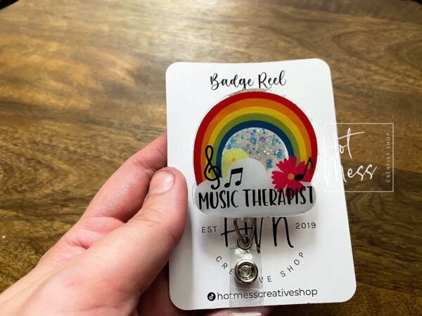 Music Therapy Badge Reel, Therapist pin, Retractable Acrylic Badge Reel, Therapy Gift, music therapist gift