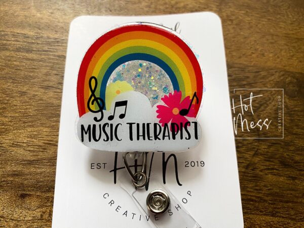 Music Therapy Badge Reel, Therapist pin, Retractable Acrylic Badge Reel, Therapy Gift, music therapist gift