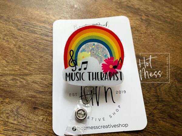 Music Therapy Badge Reel, Therapist pin, Retractable Acrylic Badge Reel, Therapy Gift, music therapist gift