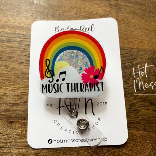 Music Therapy Badge Reel, Therapist pin, Retractable Acrylic Badge Reel, Therapy Gift, music therapist gift