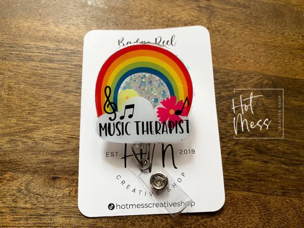 Music Therapy Badge Reel, Therapist pin, Retractable Acrylic Badge Reel, Therapy Gift, music therapist gift