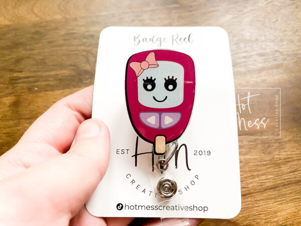 Glucose Meter Badge Reel, Cute Badge Reel, Diabetes Pin, Retractable Badge Reel, Interchangeable Badge Reel