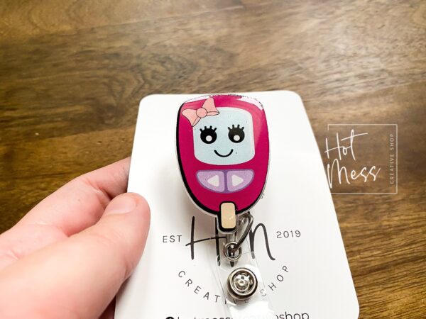 Glucose Meter Badge Reel, Cute Badge Reel, Diabetes Pin, Retractable Badge Reel, Interchangeable Badge Reel