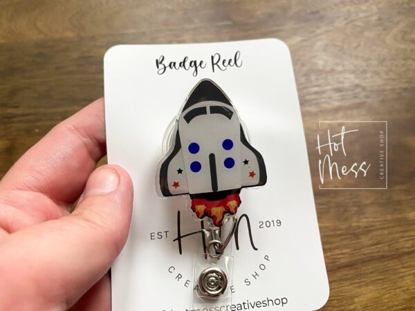 Spaceship Badge Reel, Personalized Space Badge ID, Science Retractable Lanyard, Teacher Badge, Scientist