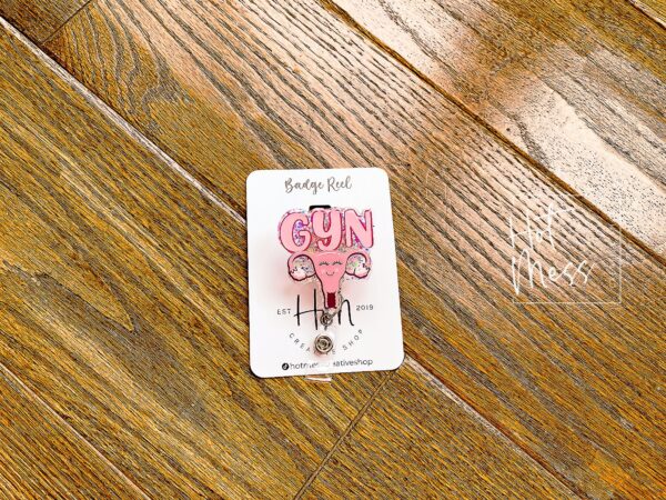 Pink GYN Uterus Funny Badge Reel, Retractable Badge Reel, Interchangeable Badge Reel, OB ID Holder