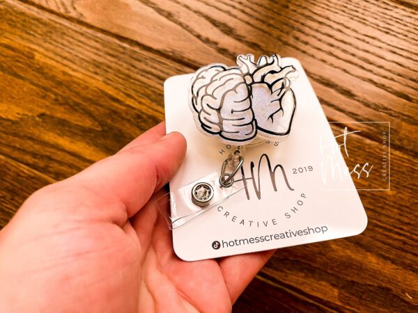 il_fullxfull.3880953537_d3co Heart Brain Badge Reel, Internal Medicine Badge Reel, Nurse Badge Reel, Retractable ID Holder, Interchangeable, Glitter Badge Reel