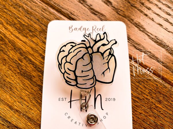 il_fullxfull.3880953545_hlv1 Heart Brain Badge Reel, Internal Medicine Badge Reel, Nurse Badge Reel, Retractable ID Holder, Interchangeable, Glitter Badge Reel