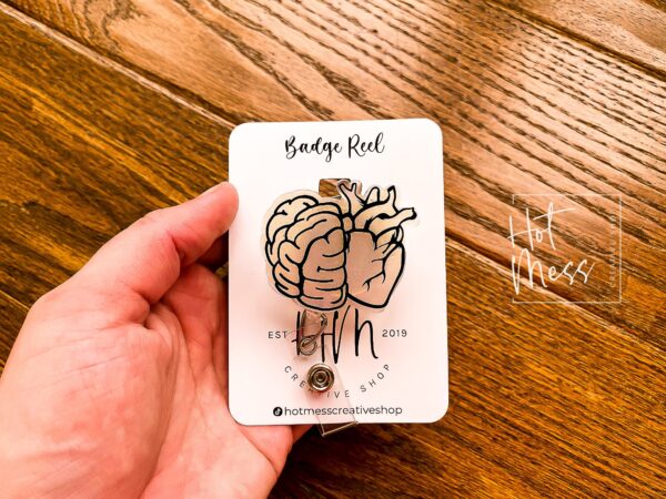 il_fullxfull.3880953547_prym Heart Brain Badge Reel, Internal Medicine Badge Reel, Nurse Badge Reel, Retractable ID Holder, Interchangeable, Glitter Badge Reel