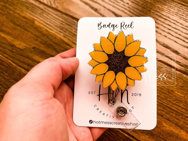 Yellow Sunflower Badge Reel,  Retractable Badge Reel, Interchangeable Badge Reel, Summer ID Holder