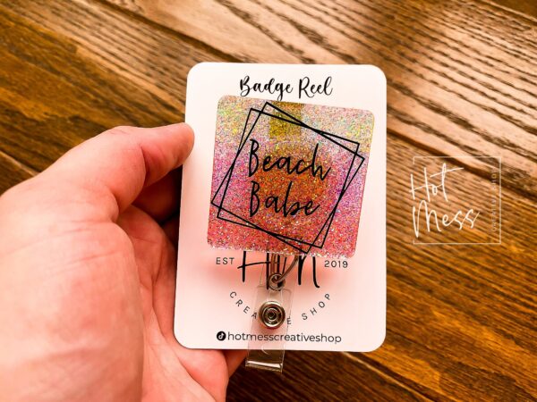 Beach Babe Badge Reel, Summer ID holder, Retractable Badge Reel, Teacher ID Holder, Nurse Badge Reel