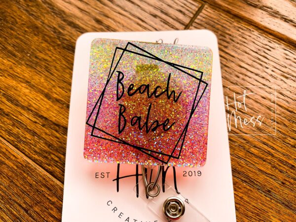 Beach Babe Badge Reel, Summer ID holder, Retractable Badge Reel, Teacher ID Holder, Nurse Badge Reel