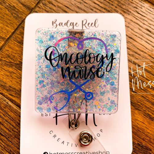 Oncology Nurse Badge Holder, RN ID Holder, Retractable Acrylic Badge Reel, Nurse Gift, oncology nurse badge