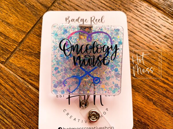 Oncology Nurse Badge Holder, RN ID Holder, Retractable Acrylic Badge Reel, Nurse Gift, oncology nurse badge
