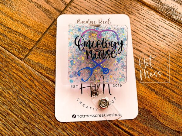 Oncology Nurse Badge Holder, RN ID Holder, Retractable Acrylic Badge Reel, Nurse Gift, oncology nurse badge