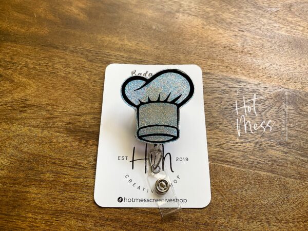 Chef Hat Badge Reel, Chef Hat ID Holder, Retractable Acrylic Badge Reel, Restaurant Badge holder, Caterer badge reel