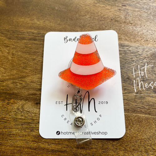 Funny Traffic Cone Retractable Badge Reel: Interchangeable ID Holder for Construction & Volunteers