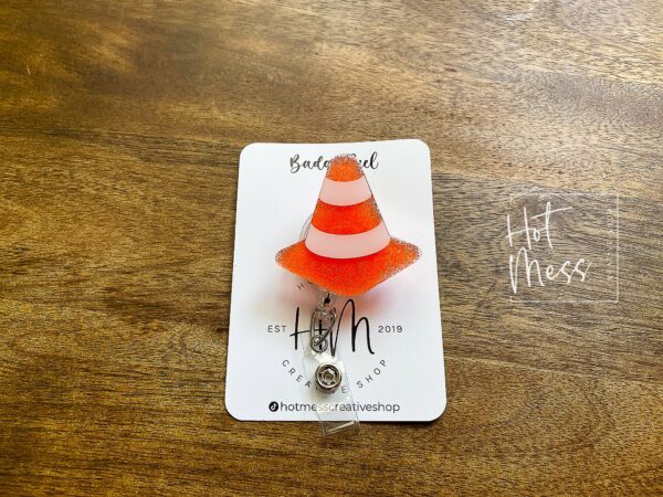 Funny Traffic Cone Retractable Badge Reel: Interchangeable ID Holder for Construction & Volunteers