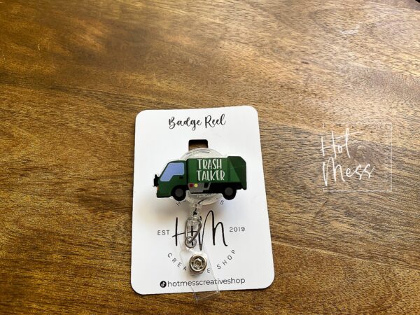 il_fullxfull.3888216787_bgm9 Trash Talker Badge Reel, Funny Garbage Truck Pin, Retractable Acrylic Badge Reel, Interchangeable ID Holder