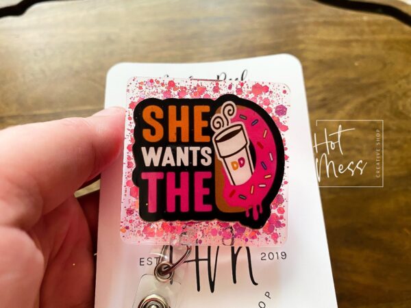She Wants The Coffee Funny Badge Reel, Coffee Lover Badge Reel, Interchangeable ID Holder, Funny badge Reel, Retractable Lanyard
