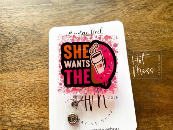 She Wants The Coffee Funny Badge Reel, Coffee Lover Badge Reel, Interchangeable ID Holder, Funny badge Reel, Retractable Lanyard