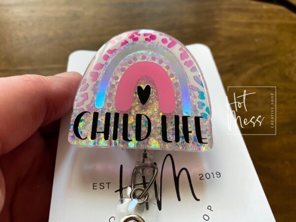 Child Life Badge Reel, Boho Rainbow, Retractable ID Holder, Interchangeable Badge Reel, ccls badge reel, child life badge