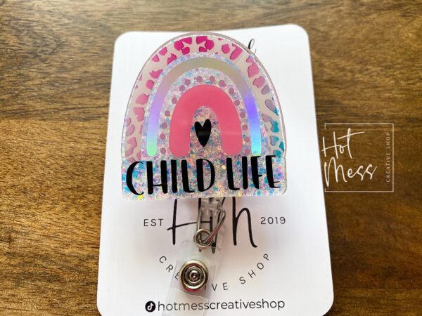 Child Life Badge Reel, Boho Rainbow, Retractable ID Holder, Interchangeable Badge Reel, ccls badge reel, child life badge