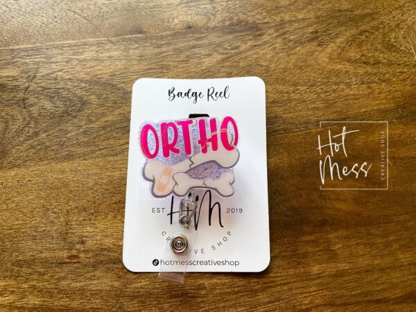 Glittery Pink Orthopedic Badge Reel: Retractable ID Holder for Nurses and Doctors