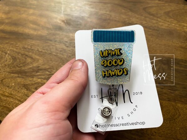 Urine Good Hands Sample Cup Funny Badge Reel, Medical Badge Reels, Urologist Badge Reels, Retractable Badge Holder, Kidney Badge Reel, MD1