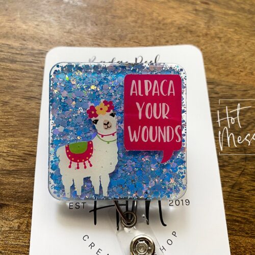 il_fullxfull.3901582553_89km Alpaca Your Wound Badge Reel, Wound Care Nurse Badge Reel, RN ID Holder, Retractable Acrylic Badge Reel, Nurse Gift, Boo Boo Crew