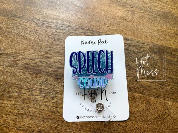 il_fullxfull.3901597029_i08q Blue Speech Squad Badge Reel, Speech Language Pathologist Badge Holder, Speech Therapist