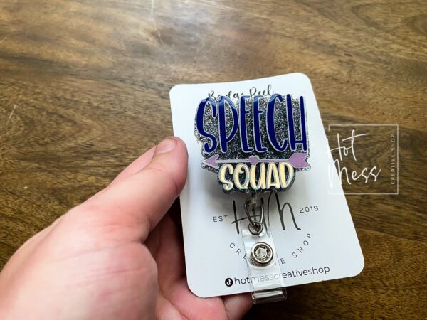Black Speech Squad Badge Reel, Speech Language Pathologist Badge Holder, Speech Therapist ID holder