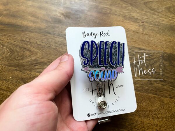 Black Speech Squad Badge Reel, Speech Language Pathologist Badge Holder, Speech Therapist ID holder