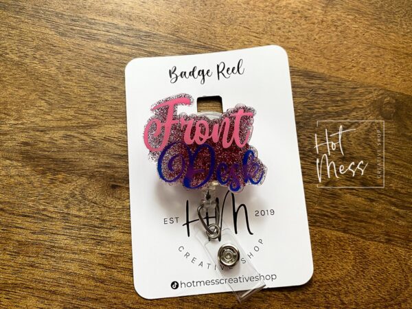 Front Desk Badge Reel, Customer Service Pin, ID Holder, Retractable Acrylic Badge Reel, Hospitality Worker gift