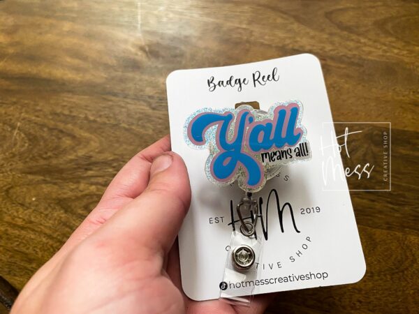il_fullxfull.3901659275_5i2t Y'all means all Funny Badge Reel, Gay Pride Badge Reel, LGBT Pride Retractable Badge Reel, ID Holder