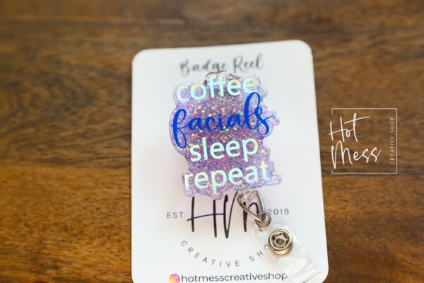 Esthetician Badge Reel, Esthetician badge reel, Facials sleep repeat, Retractable Badge Reel, Interchangeable Badge Reel, esthetician gift