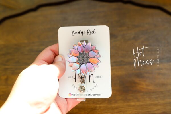 il_fullxfull.3902878620_702f Holographic Sunflower Badge Reel, Retractable Badge Reel, Interchangeable Badge Reel