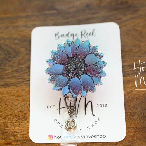 Holographic Sunflower Badge Reel, Retractable Badge Reel, Interchangeable Badge Reel