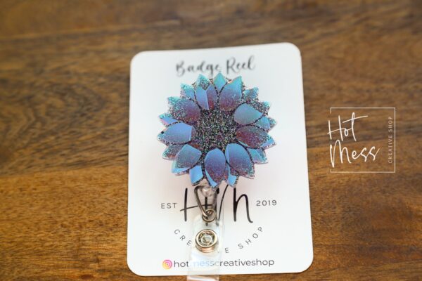 il_fullxfull.3902878624_mfex Holographic Sunflower Badge Reel, Retractable Badge Reel, Interchangeable Badge Reel