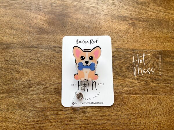 il_fullxfull.3920630113_7wmc Cute Corgi Badge Reel, Boba Tea, RN ID Holder, Retractable Acrylic Badge Reel, Nurse Gift, Vet ID Holder, Office Badge Reel