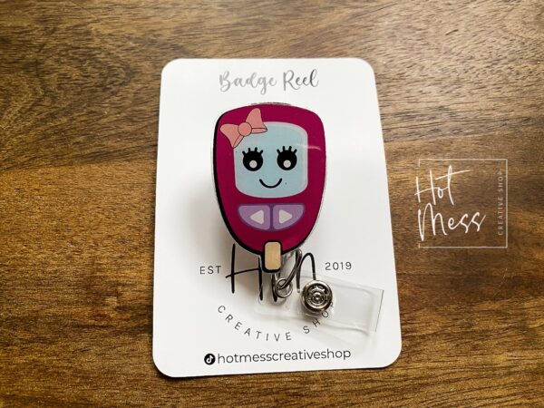 Glucose Meter Badge Reel, Cute Badge Reel, Diabetes Pin, Retractable Badge Reel, Interchangeable Badge Reel